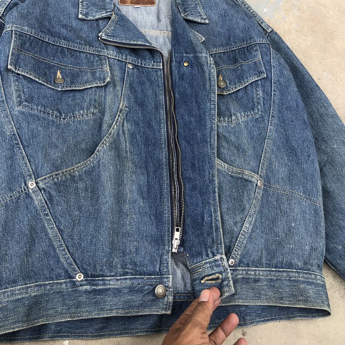 Vintage Vintage 1980s Denim Bomber Buckle Jacket Pockets Size US L / EU 52-54 / 3 - 4 Thumbnail