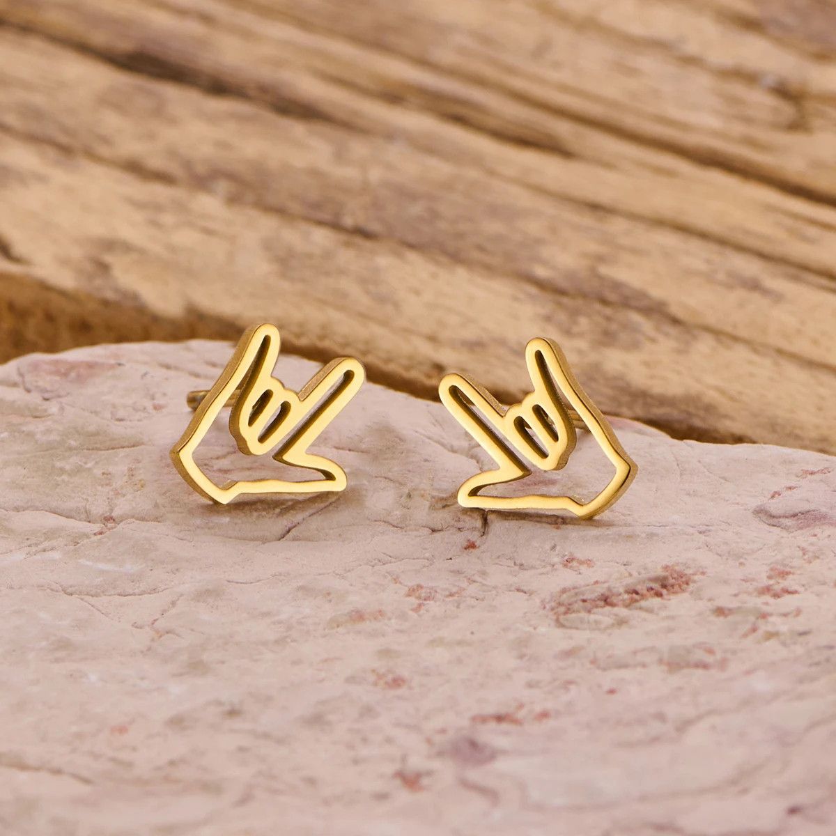 Jewelry I Love You Gesture Mini Stud Earrings Charm Earring Gift Size ONE SIZE - 1 Thumbnail