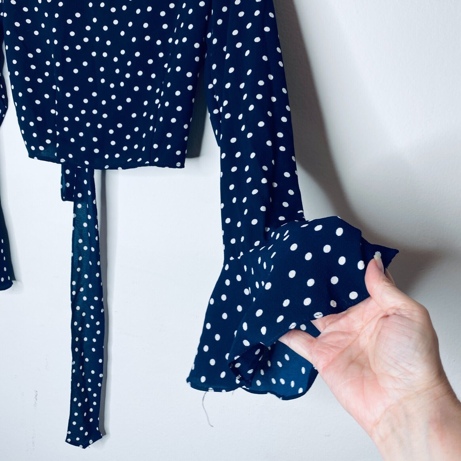 Other Revolve Eight Sixty Navy Cream Dot Wrap Front-V Crop Top SM Size S / US 4 / IT 40 - 3 Thumbnail