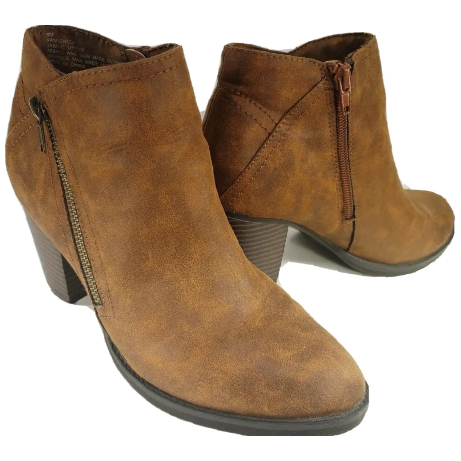 Vintage RAMPAGE Erica Cognac Brown Side Zip Booties Boots Women’s Size 8M Size US 8 / IT 38 - 2 Thumbnail