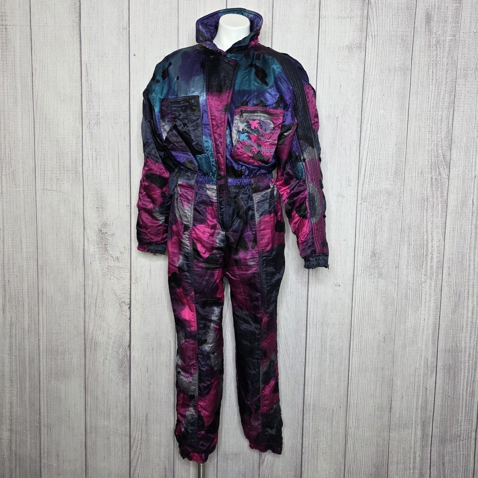 Vintage Vintage 80s 90s Neon Splatter Abstract Snowsuit One Piece Size 29" - 2 Thumbnail