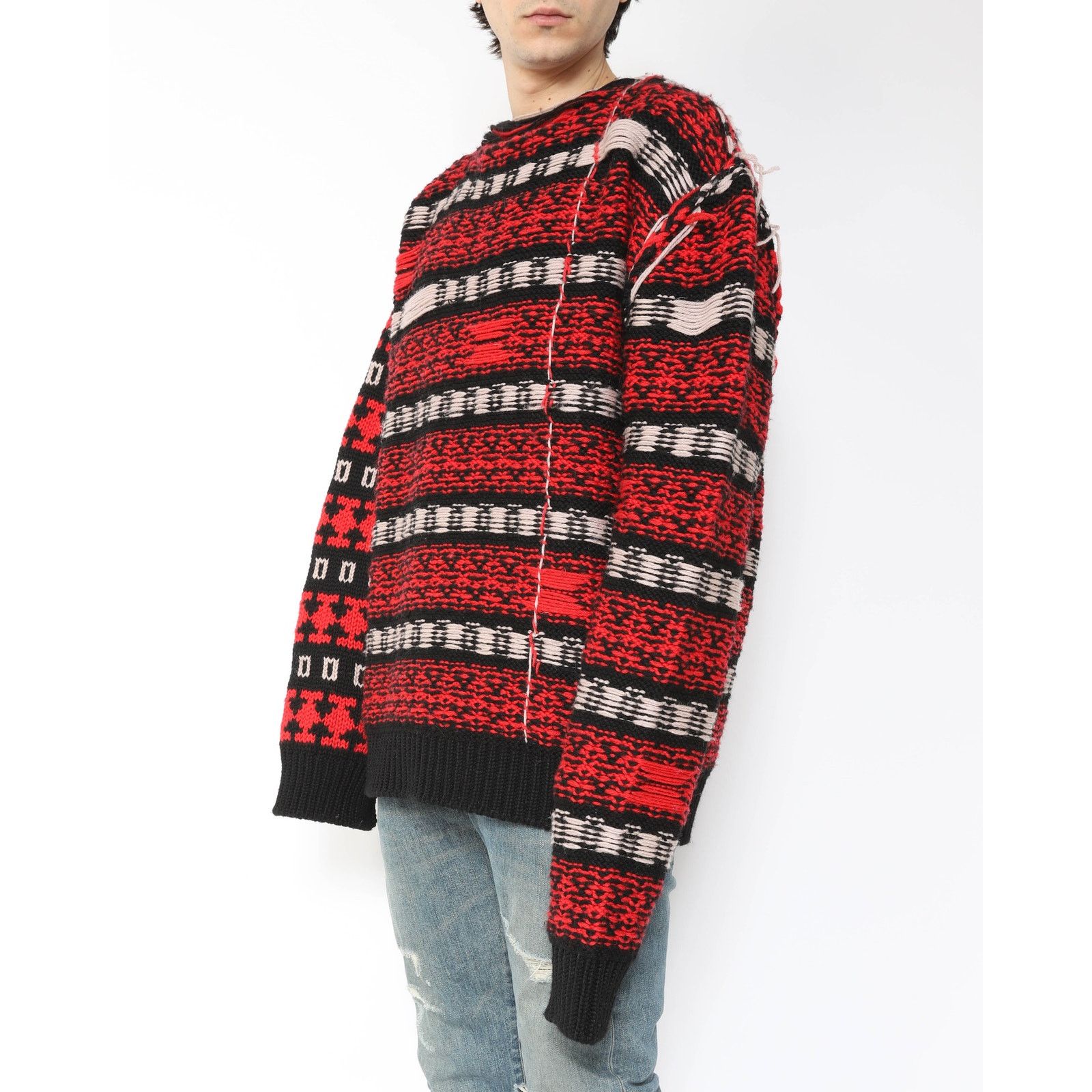 Calvin Klein 205W39NYC FW18 Asymetrical Inside Out Knit in Black & Red Wool Size US S / EU 44-46 / 1 - 4 Thumbnail