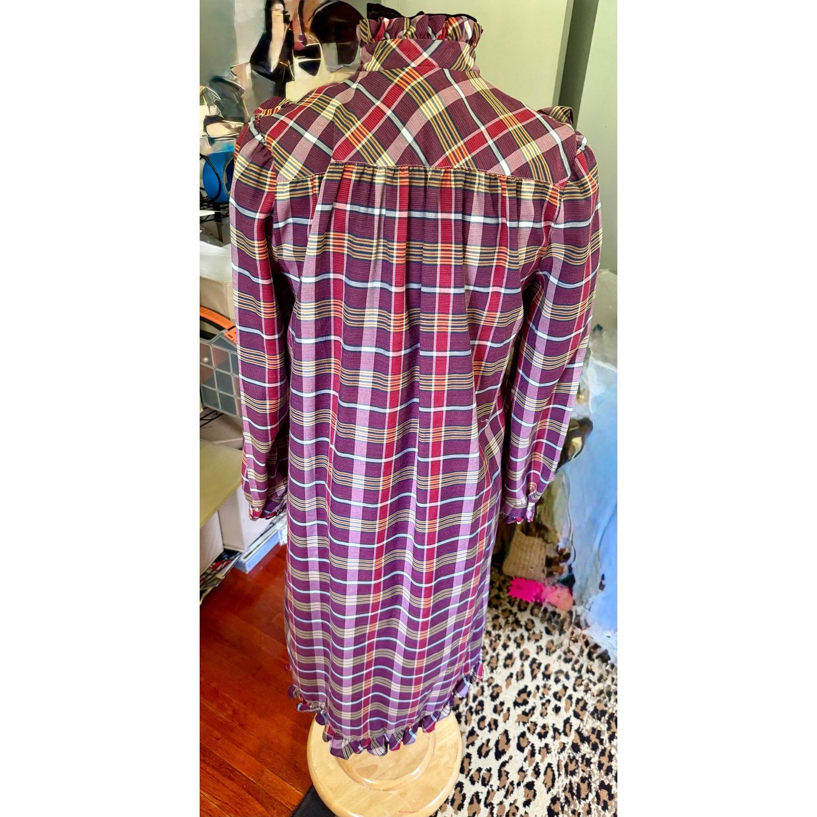 Vintage Vintage 70s Purple Plaid Prairie Long Sleeve Midi Dress Med Size M / US 6-8 / IT 42-44 - 5 Thumbnail