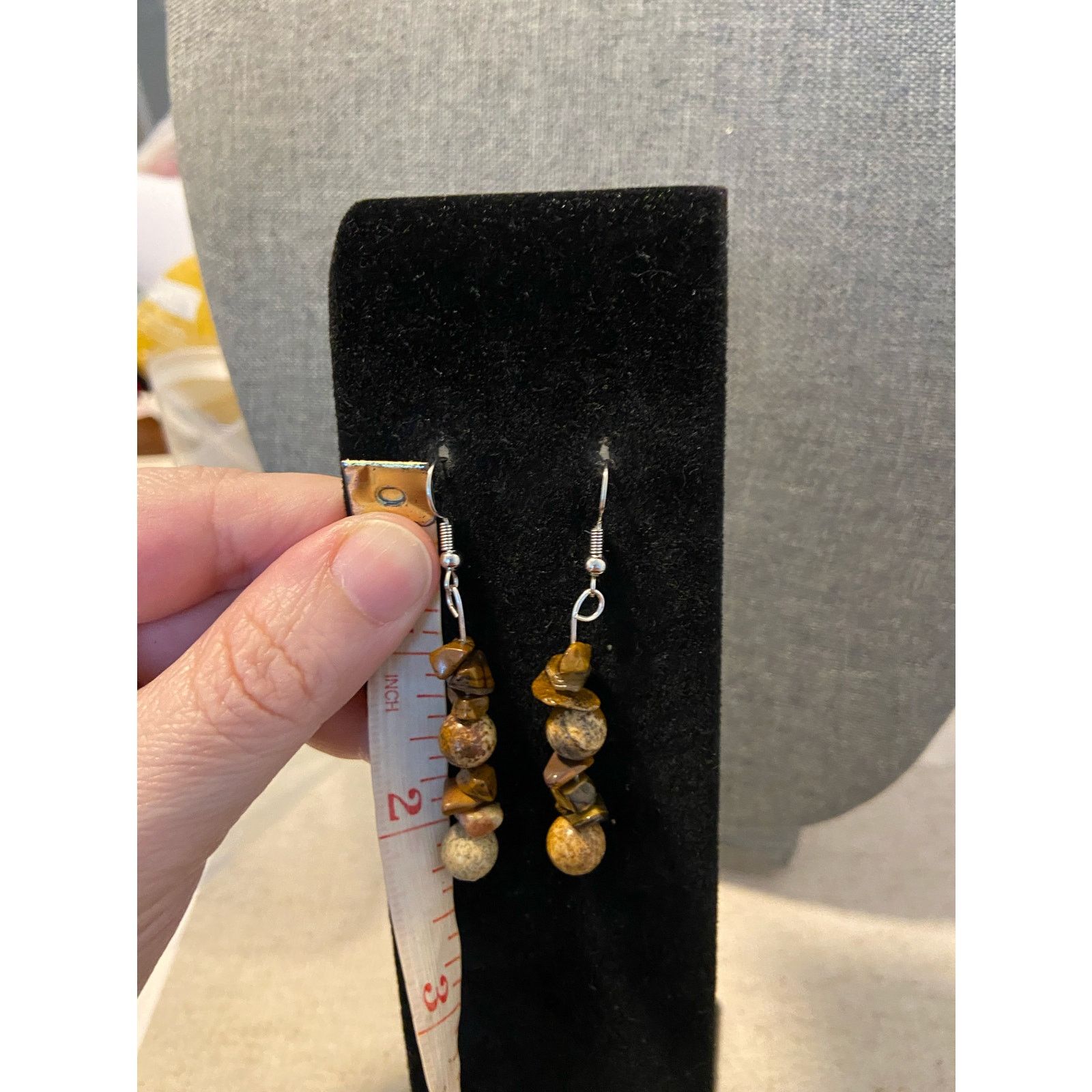 Handmade jasper and tigers eye earrings silver tone Size ONE SIZE - 3 Thumbnail
