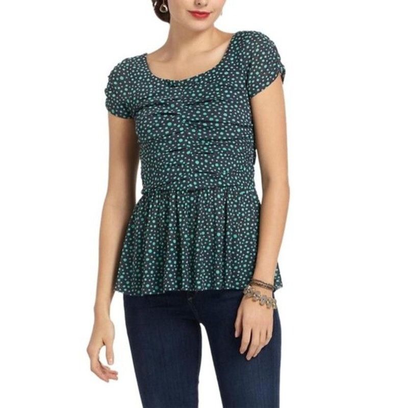 Other Anthropologie Postmark Polka Dot Green Gray Peplum Top S Size S / US 4 / IT 40 - 1 Thumbnail