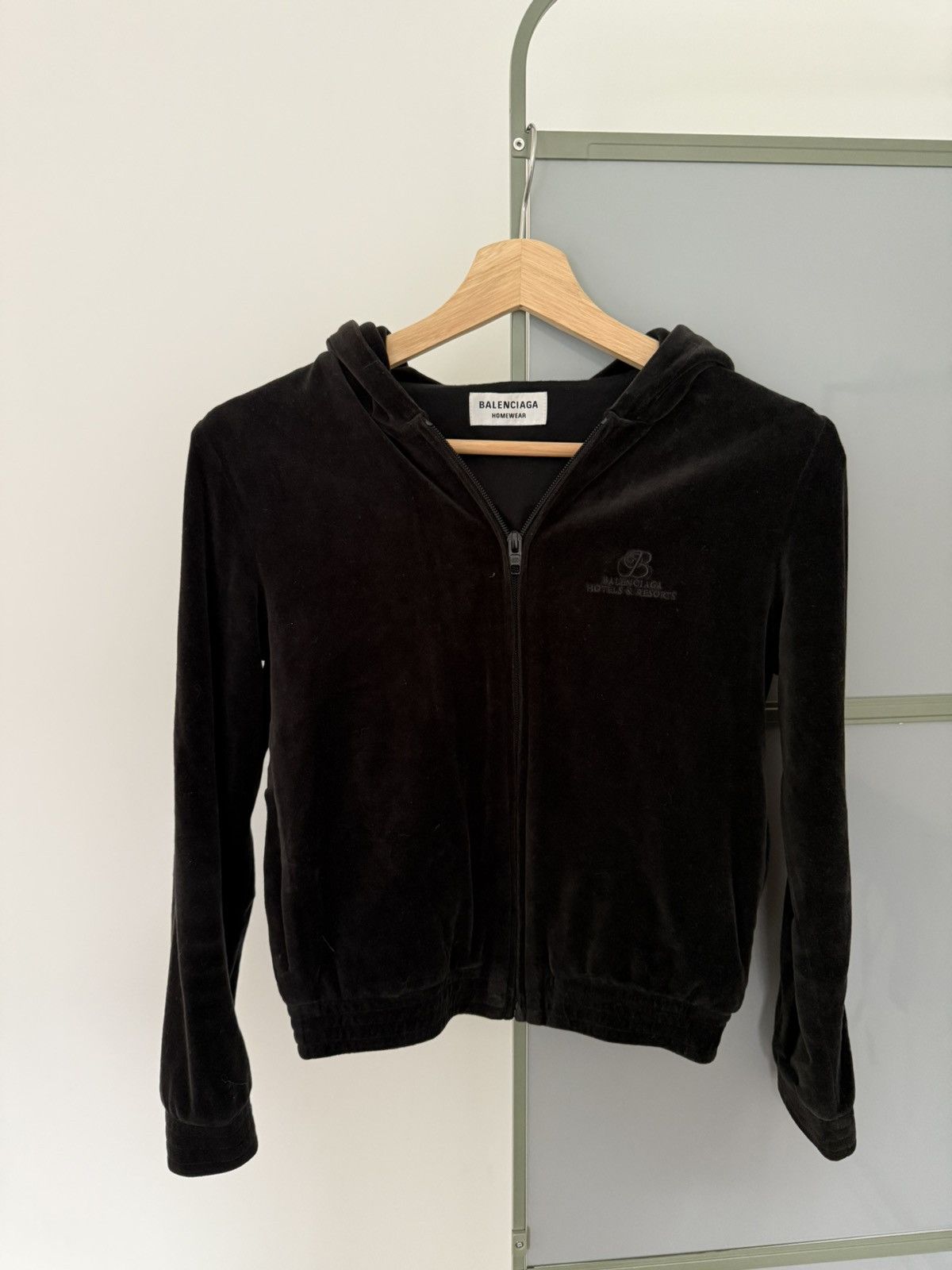 Balenciaga Resort & Hotel Velvet Shrunken Zip Up Hoodie