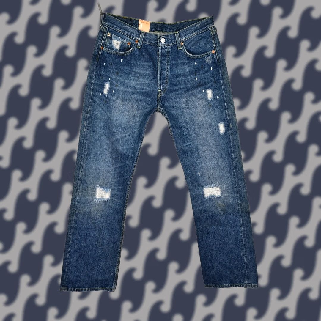 Levi's VINTAGE Levi’s 501 Jeans Mens Distressed Denim 33x32 Blue Cotton 5-Pocket Straight Retro Shirt Size US 33 - 1 Thumbnail