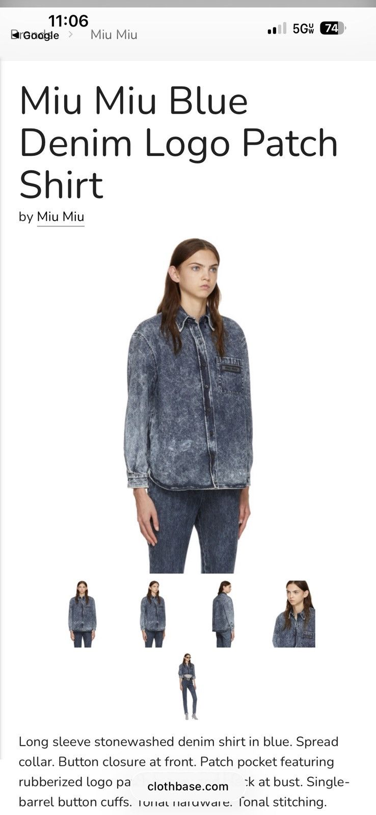 Miu Miu Miu Miu Blue Stonewashed Denim Jean Button Up Shirt Size US L / EU 52-54 / 3 - 10 Thumbnail