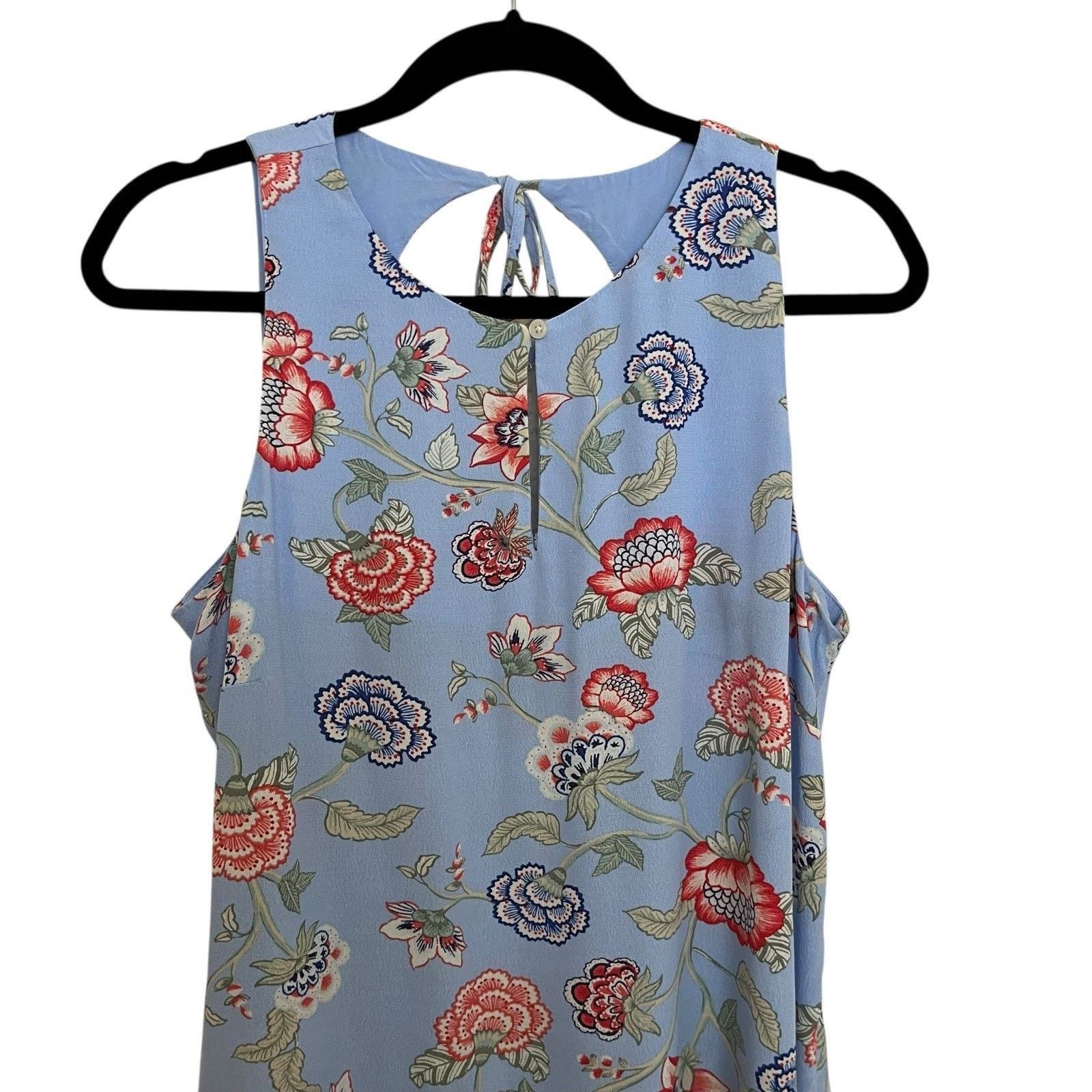 Loft LOFT Floral Print Blue Keyhole Open Back Tie Sleeveless Top Size M / US 6-8 / IT 42-44 - 2 Thumbnail