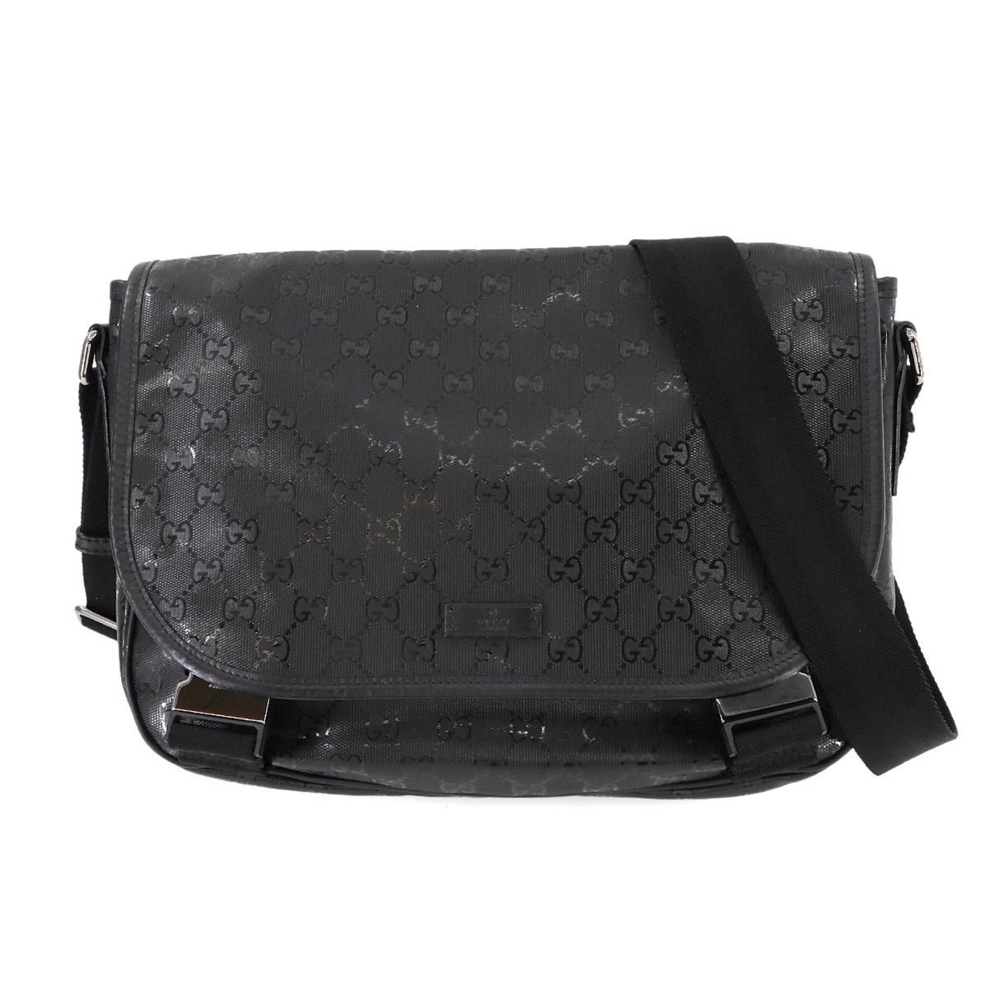 Gucci GG Imprime Shoulder Bag Black 201732 Silver Hardware, Women's