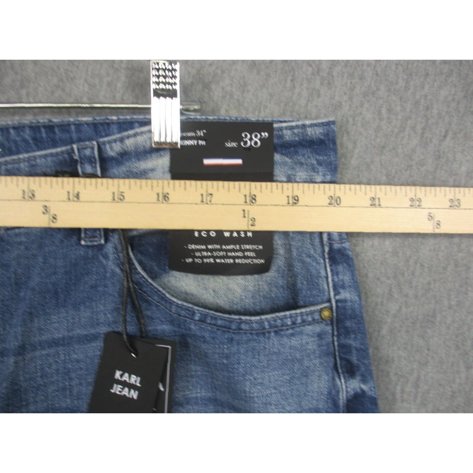 Denime Si Tu Veux Karl Jean Jeans Mens 38 Blue Indigo Wash Distressed Comfort Stretch Skinny Denim Pants Size US 38 / EU 54 - 6 Thumbnail