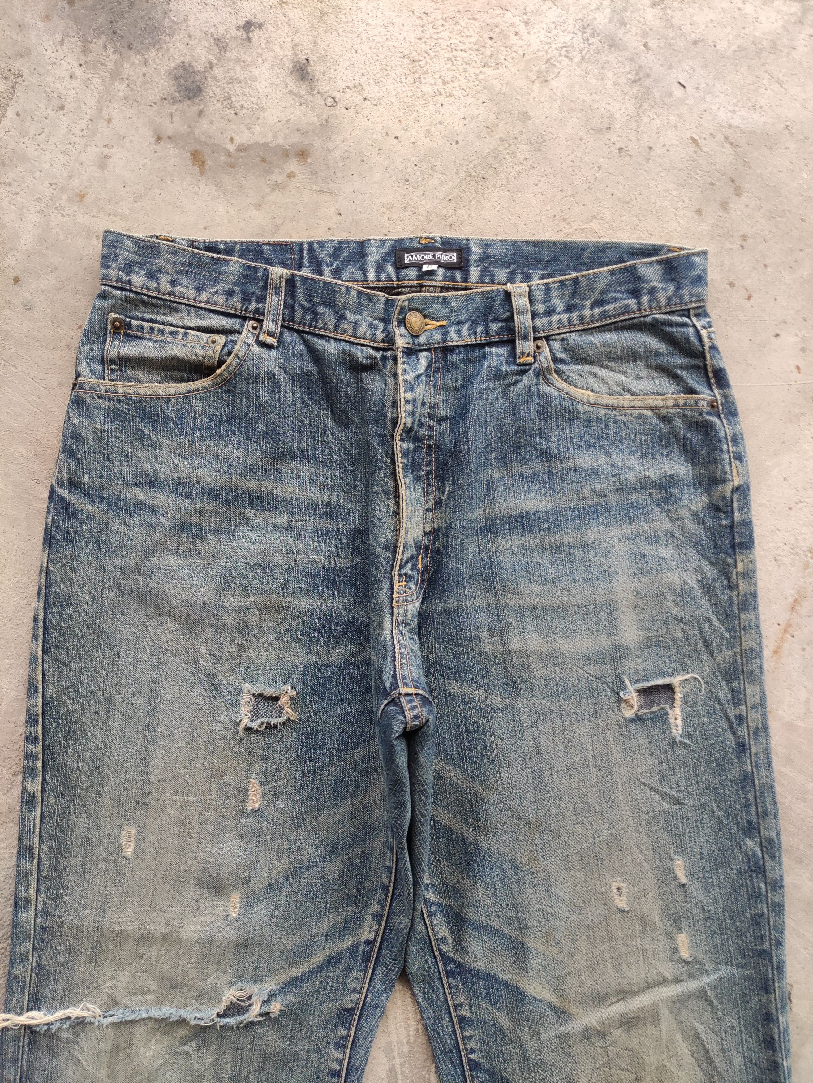 Japanese Brand Vintage Amore Puro Baggy Jean Distressed Faded Denim Size US 34 / EU 50 - 3 Thumbnail