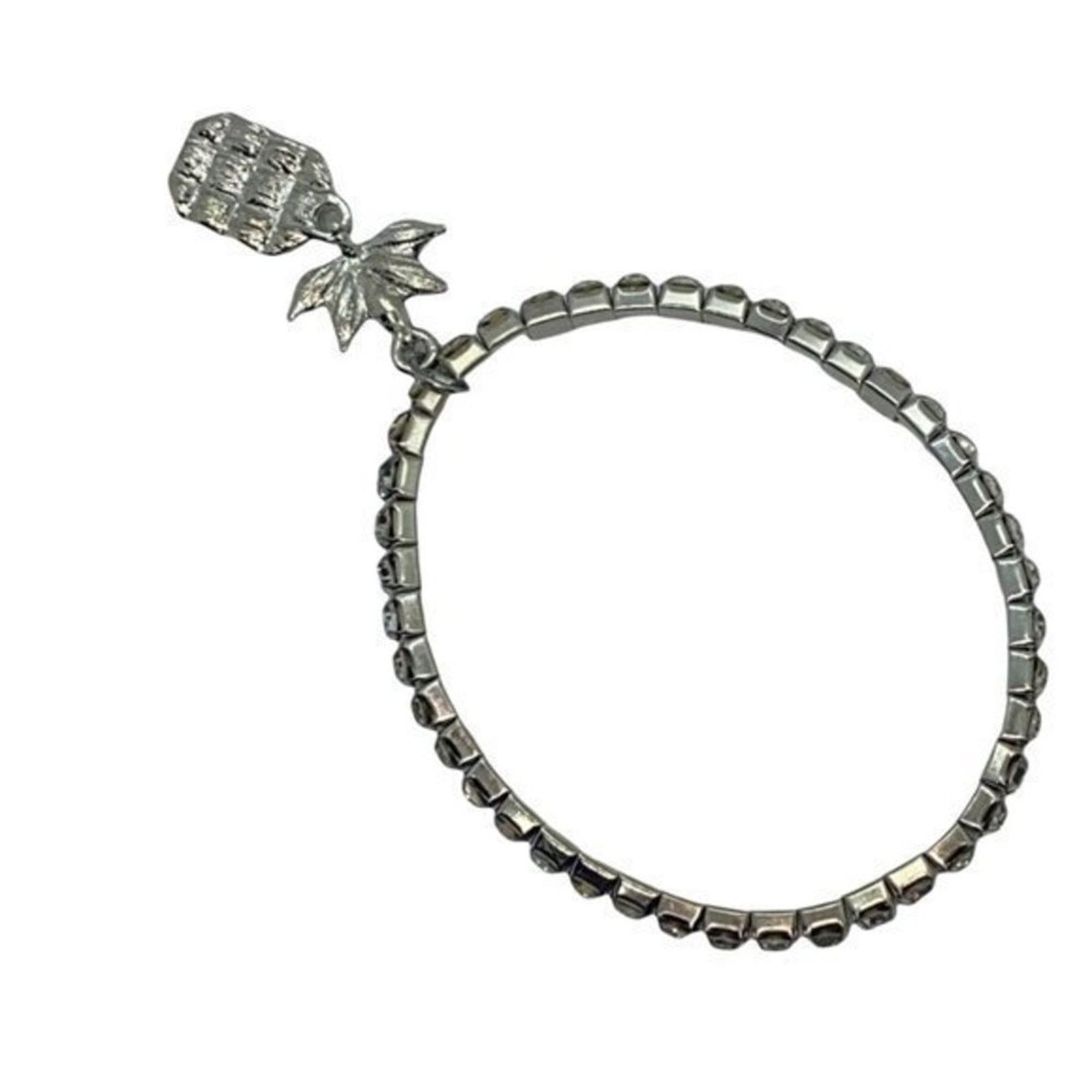 Boutique Moschino Silver Green Yellow Pineapple Rhinestone Stretch Bracelet Size ONE SIZE - 7 Thumbnail