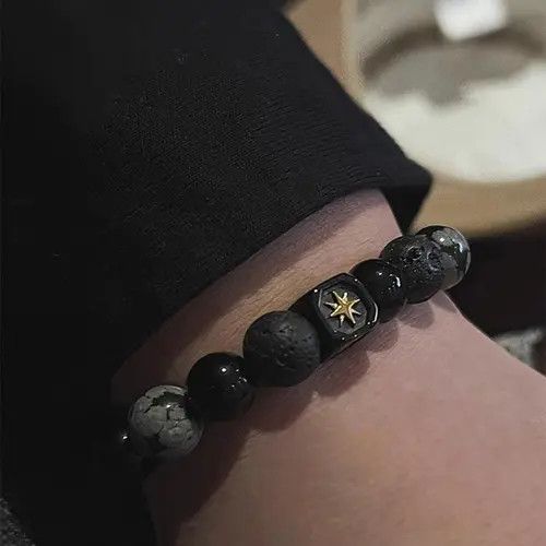 Jewelry Black and Gray Beaded Stone Bracelet, Men's Beaded Bracelet Size ONE SIZE - 2 Thumbnail