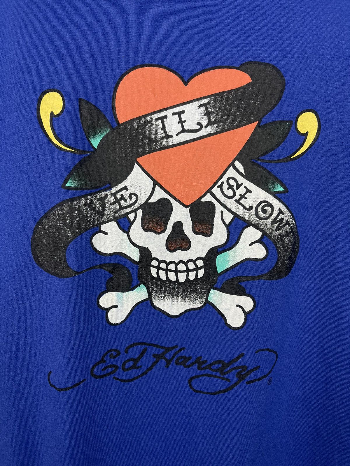 Ed Hardy Ed Hardy by Christian Audigier Y2K Skull Logo Blue T-Shirt Size US L / EU 52-54 / 3 - 4 Thumbnail