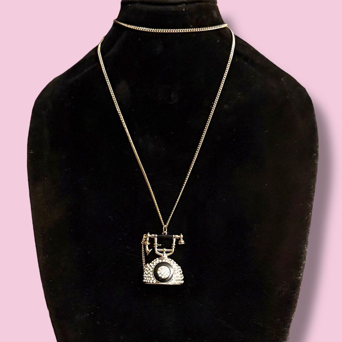 Other Gold tone rhinestone rotary phone pendant necklace Size ONE SIZE - 1 Thumbnail