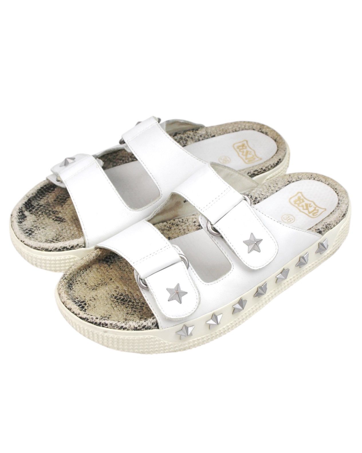 ASH SS2015 ASH WHITE LEATHER STAR-STUD DOUBLE STRAP SLIDES Size US 6 / IT 36 - 1 Thumbnail
