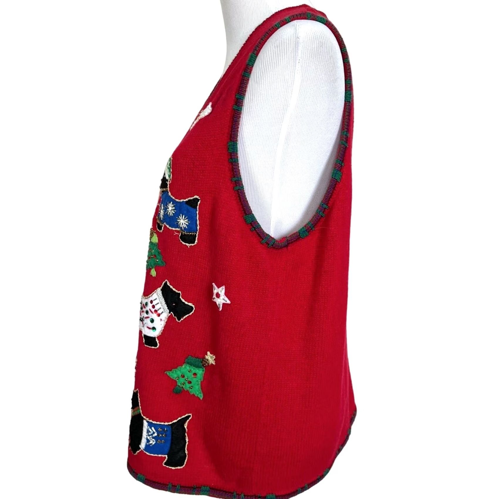 Vintage VINTAGE Heirloom Collectibles Christmas Dogs Embroidered Sequin Beaded V-Neck Vest Women’s Sz M Red Sweater Shirt Size M / US 6-8 / IT 42-44 - 6 Thumbnail