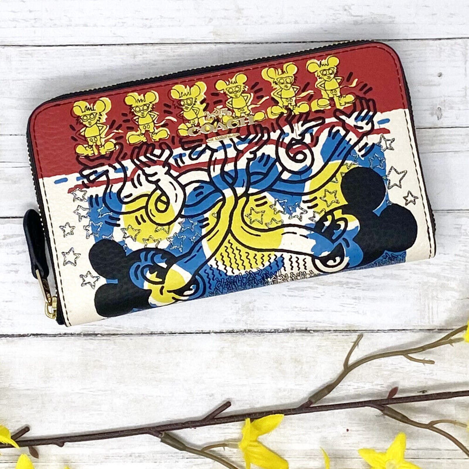 image of Coach Disney Mickey Mouse Keith Haring Medium Wallet C7801, Women's