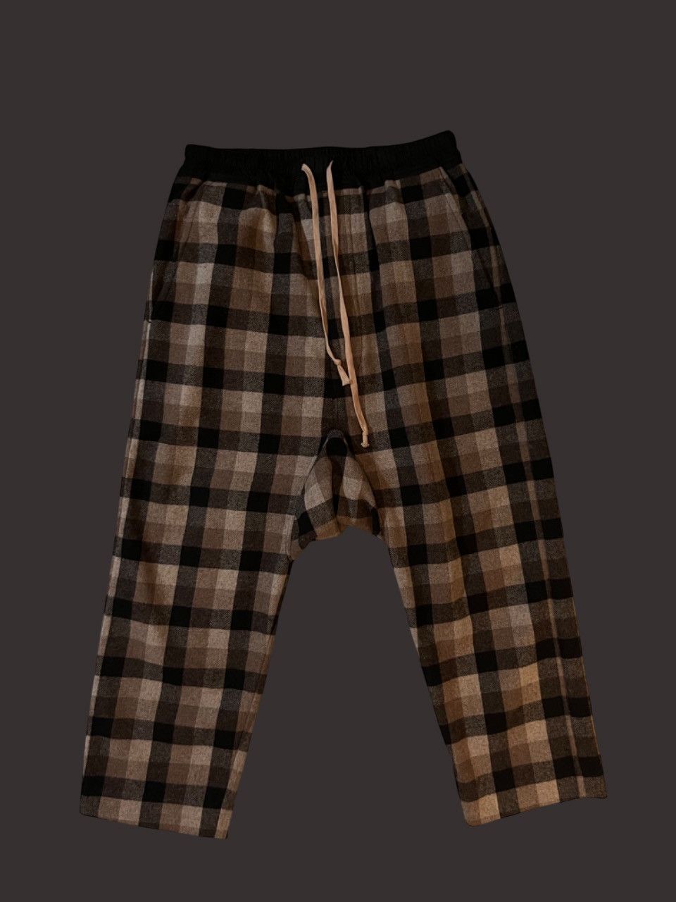 Rick Owens RICK OWENS Black Plaid Drawstring Cropped Trousers Size US 32 / EU 48 - 1 Thumbnail