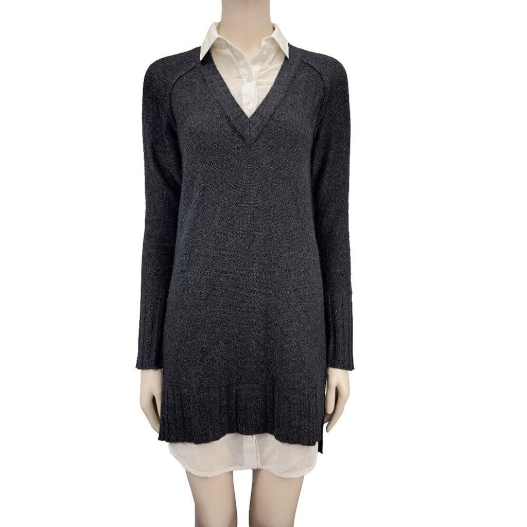 Brochu Walker BROCHU WALKER The Looker V-Neck Grey White Sweater Dress XS Size XS / US 0-2 / IT 36-38 - 3 Thumbnail