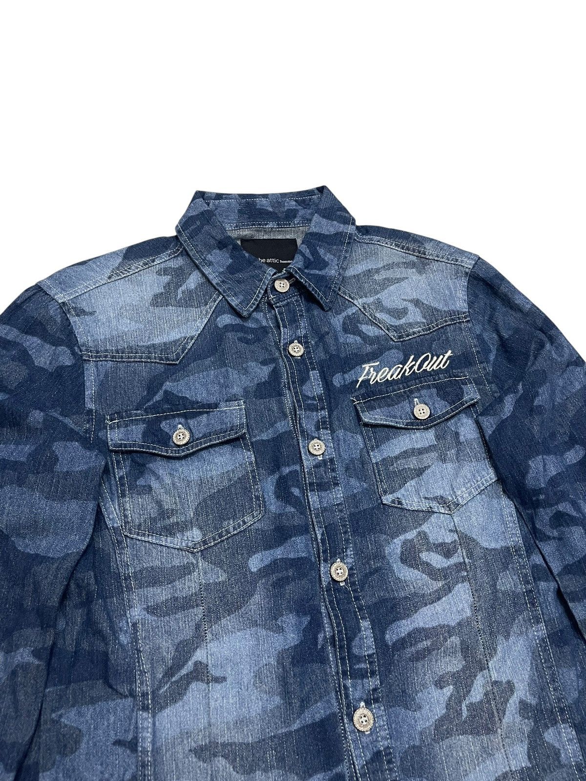 If Six Was Nine In The Attic Homme “Freak Out” Camo Western Denim Shirt Size US M / EU 48-50 / 2 - 3 Thumbnail