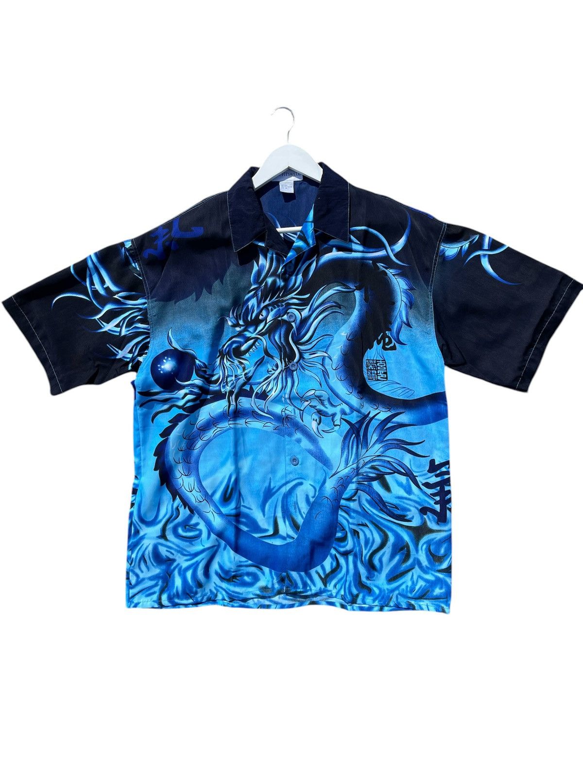 Japanese Brand × Vintage 🧶SILK vintage dragon blue short sleeve shirt y2k Size US XL / EU 56 / 4 - 1 Thumbnail