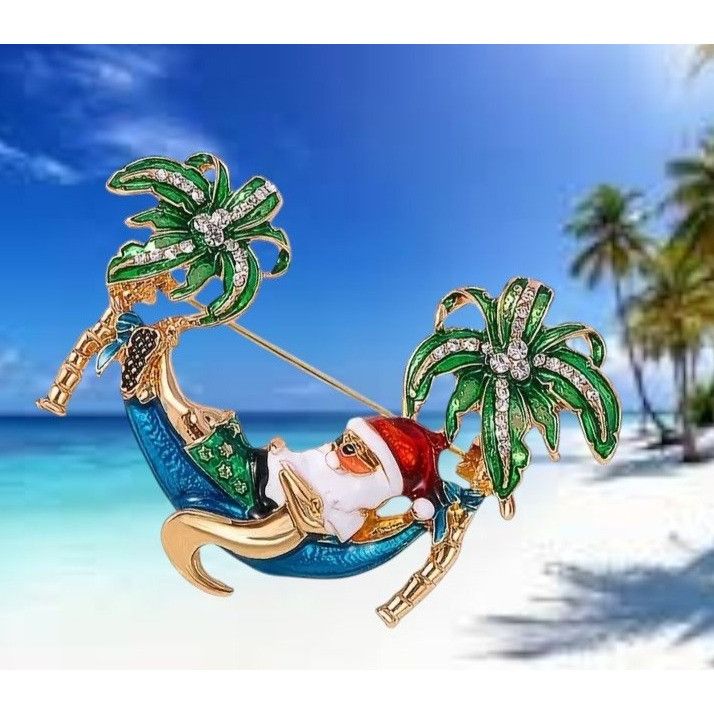 Handmade Palm tree Santa Brooch Pin New Beach Bound Coming to Coast I Size ONE SIZE - 4 Thumbnail