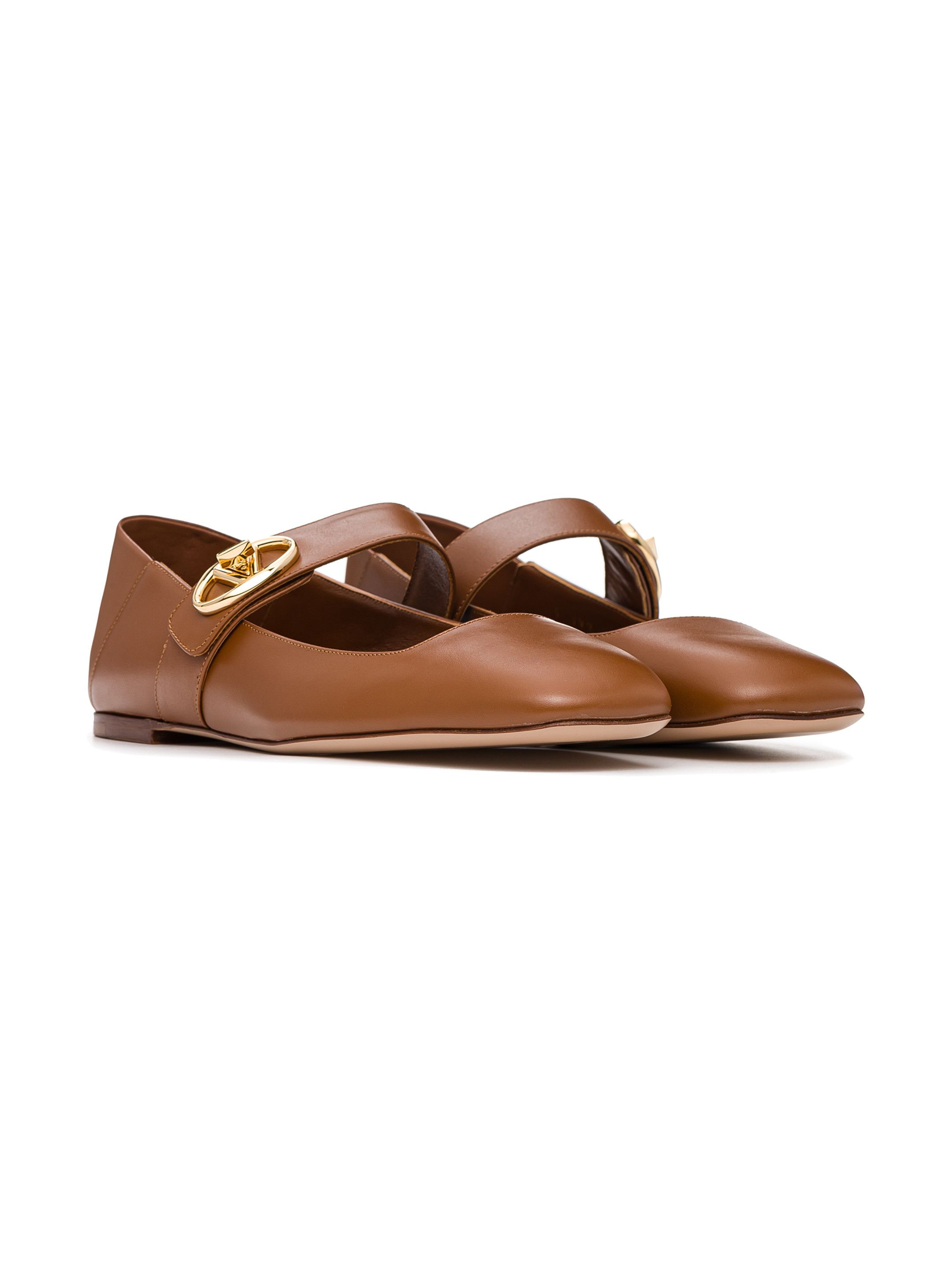 Valentino o1s22i1n0924 Vlogo Locker Mary-Jane Flats in Brown Size US 10 / IT 40 - 2 Thumbnail