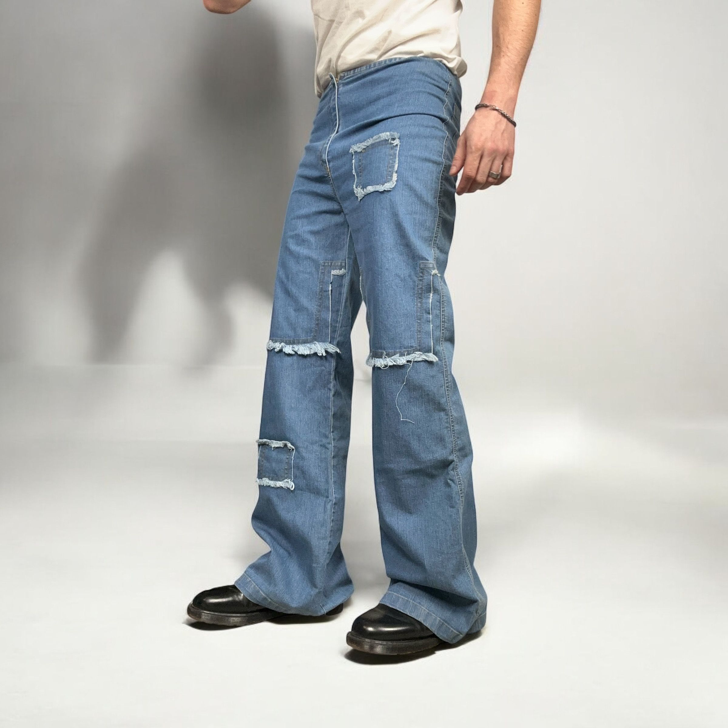 Japanese Brand × Vintage Vintage y2k Flare Bootcut Patchwork Denim Pants Jeans Size US 31 - 3 Thumbnail