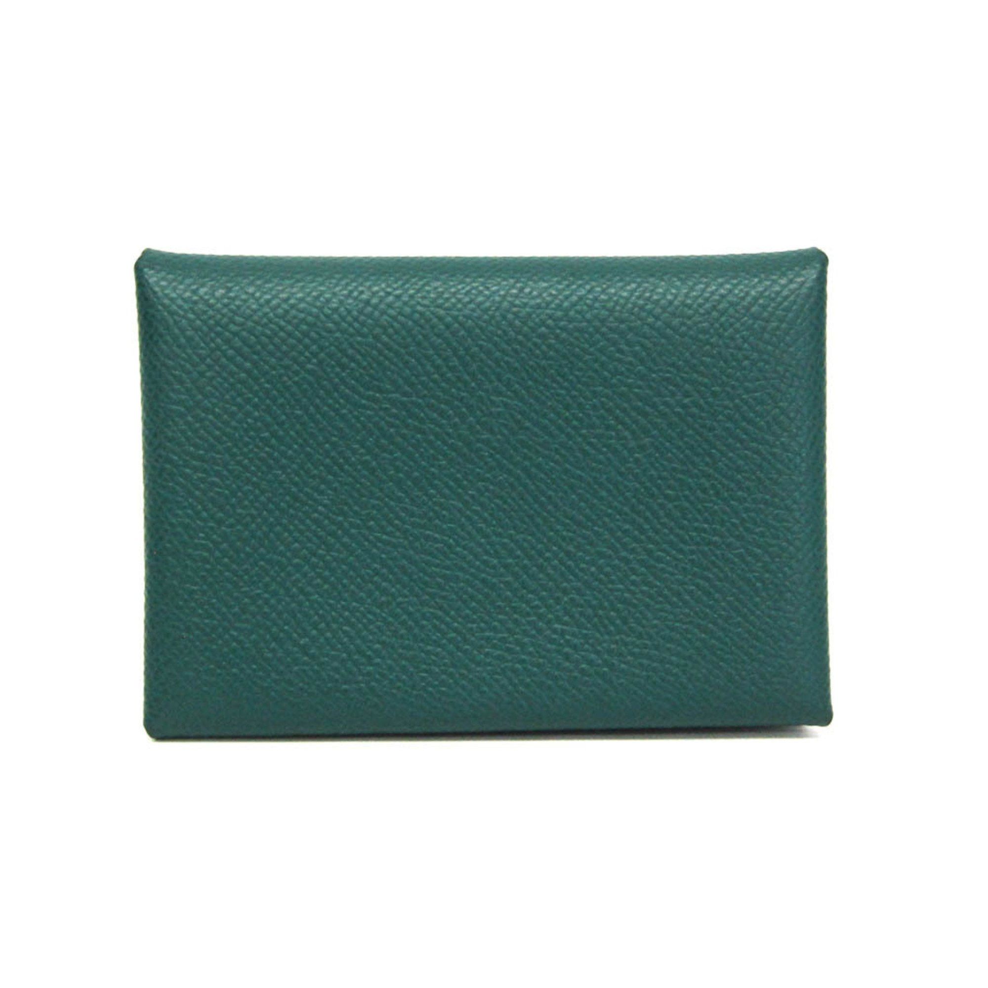 Hermes Hermes Calvi Duo Epsom Leather Card Case Green Size ONE SIZE - 1 Thumbnail