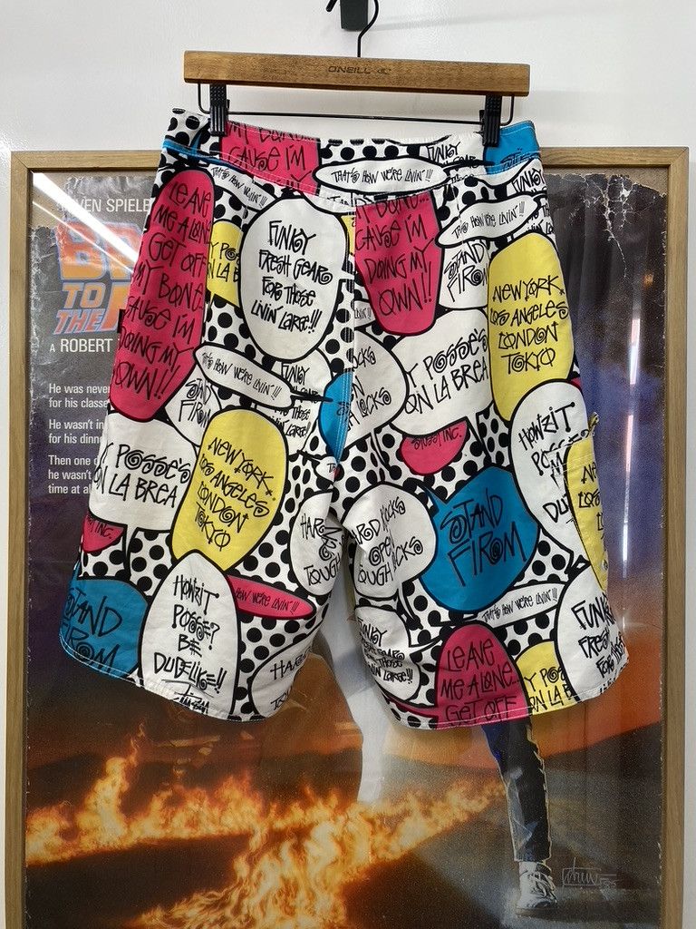 Stussy 00s Stussy Pop Art Speech Bubble Comic Pattern Style Shorts Size US 32 / EU 48 - 2 Thumbnail