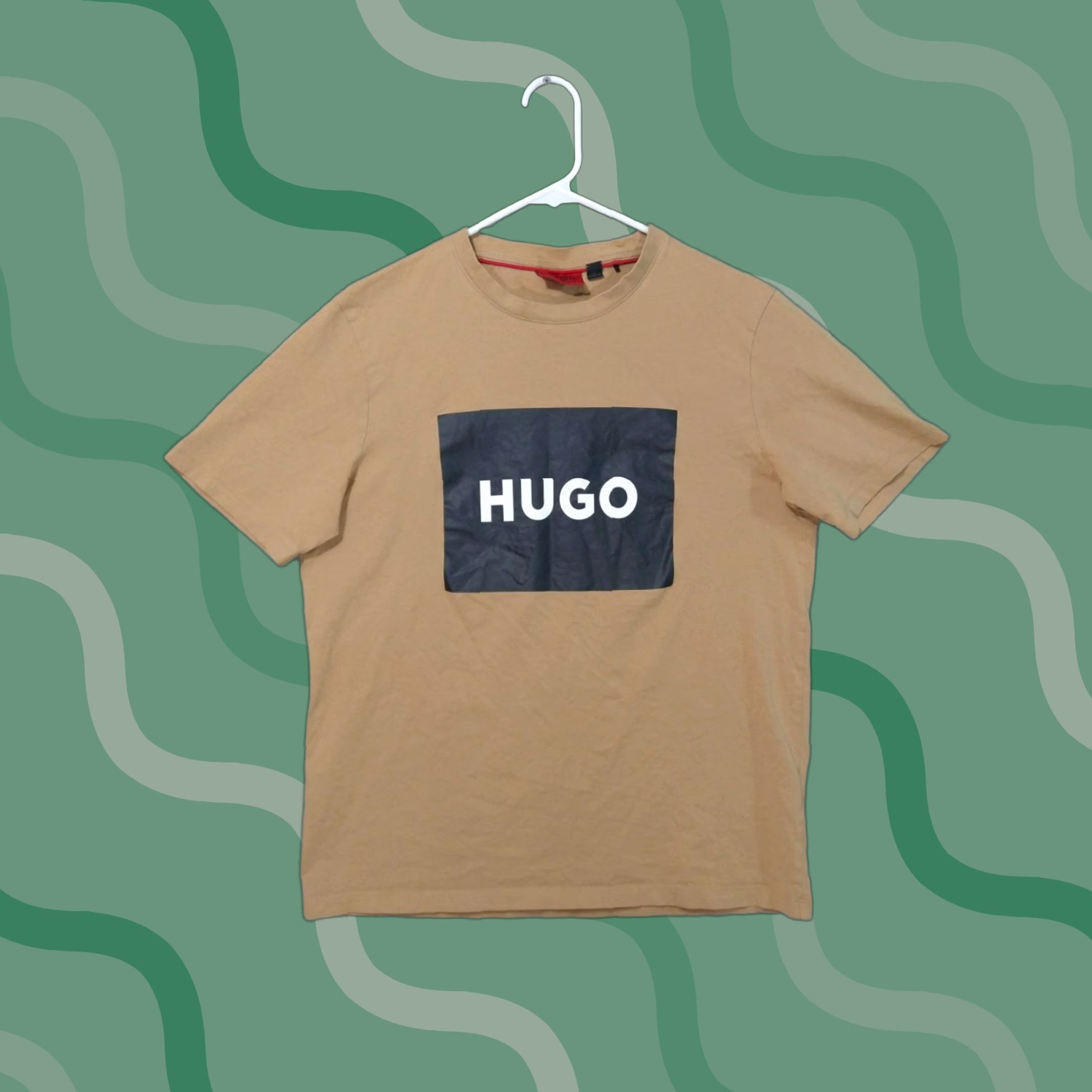 Hugo Boss HUGO BOSS Shirt Mens Medium Beige Graphic Print Short Sleeve Crew Neck Logo Size US M / EU 48-50 / 2 - 1 Thumbnail