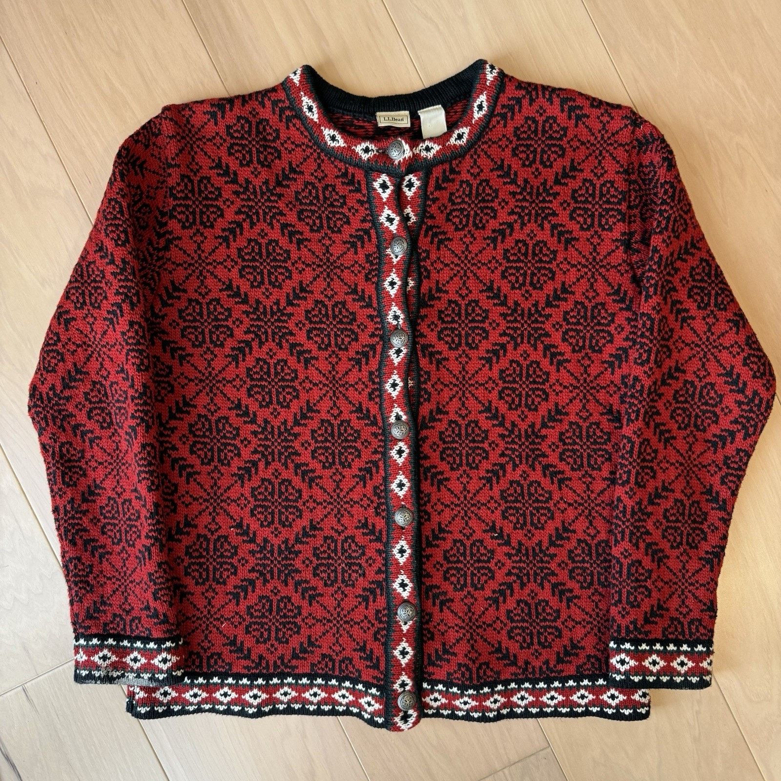 L.L. Bean Vintage LL Bean Nordic Cardigan Women's M Red Argyle Size M / US 6-8 / IT 42-44 - 2 Thumbnail