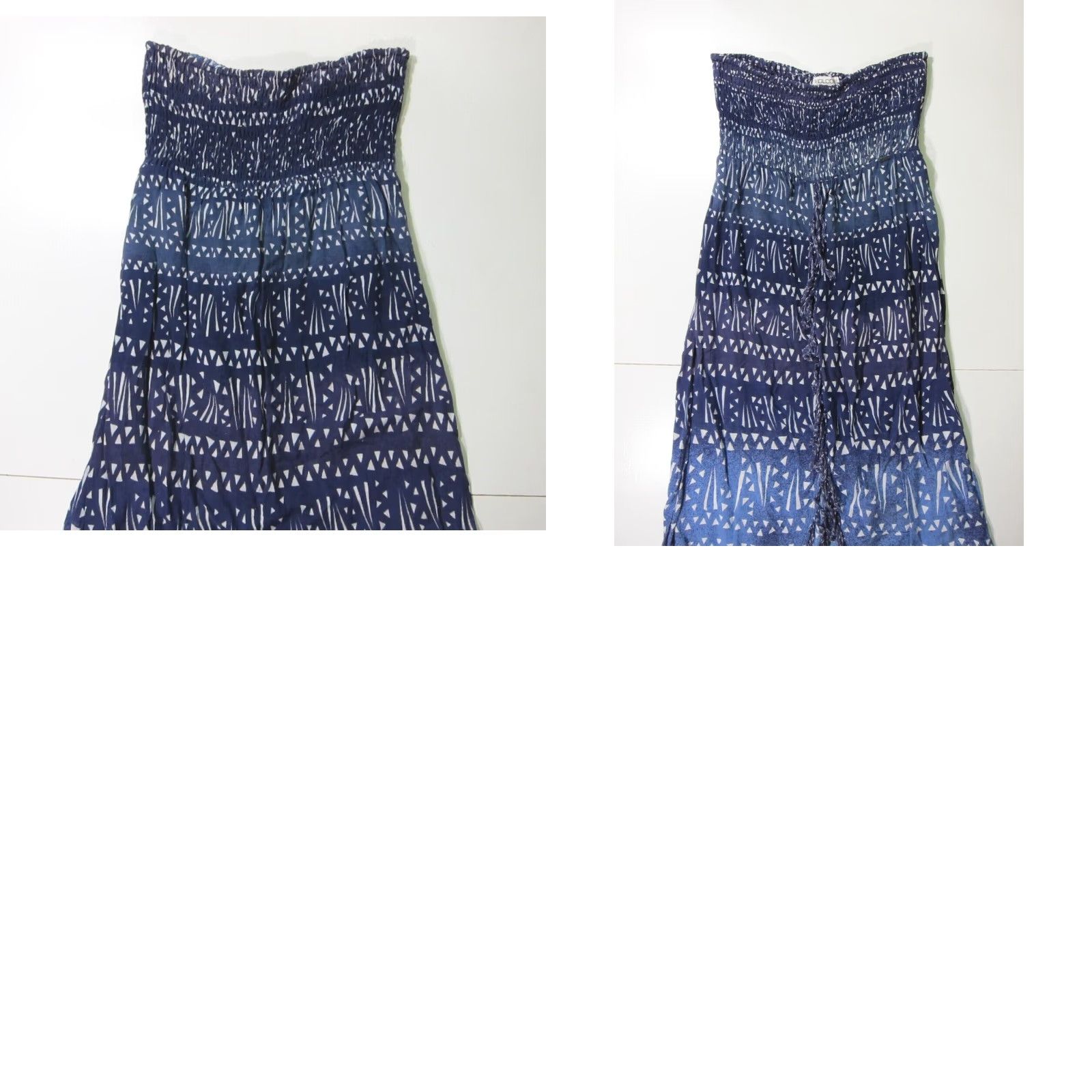 Volcom Volcom Dress Maxi Blue White Strapless Fringe Hippy 100% Rayon Women S Size S / US 4 / IT 40 - 8 Thumbnail