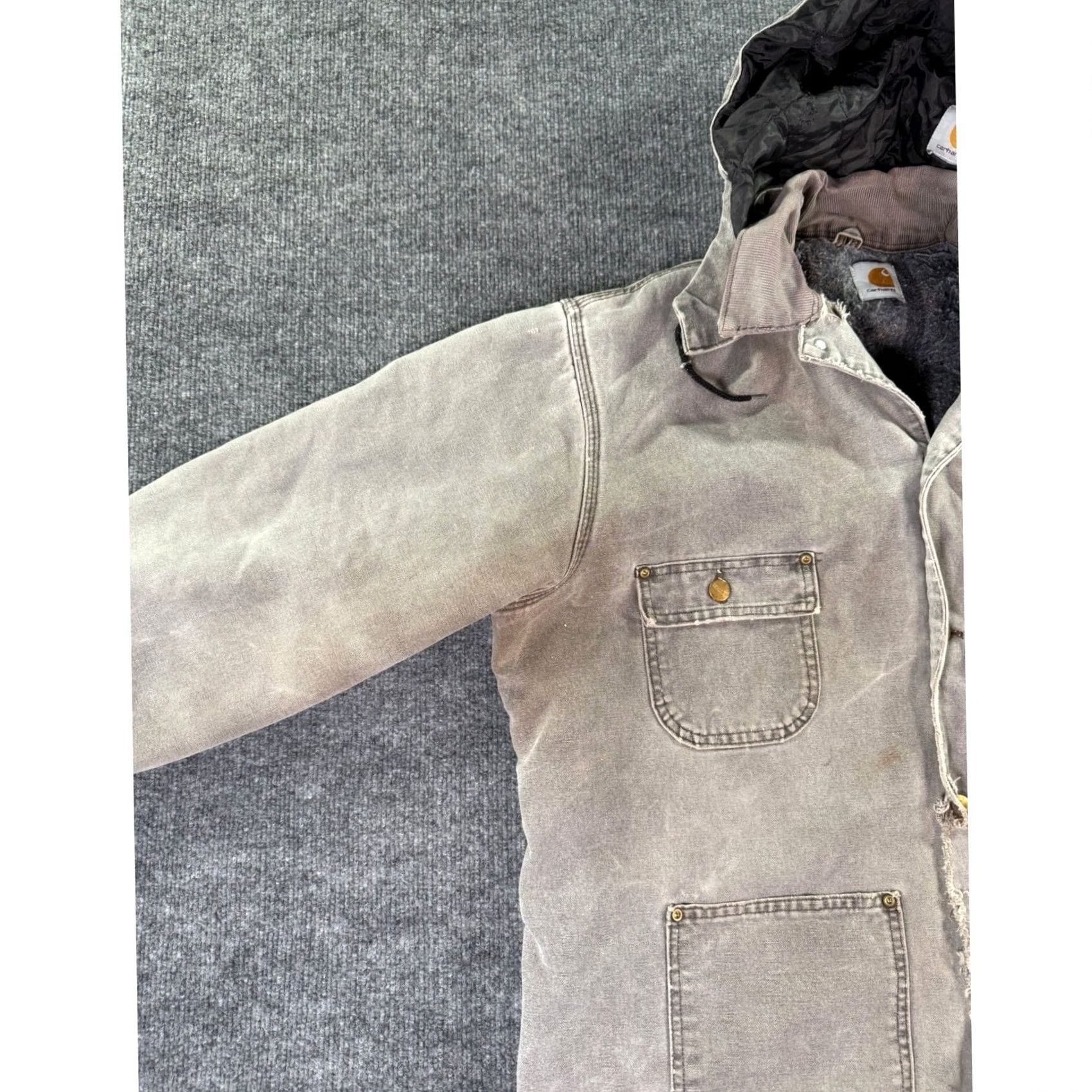 Carhartt VINTAGE Carhartt Chore Coat Duck Jacket Mens XL Gray Blanket Lined Distressed Hooded Workwear Military Jacket Gloves?? Size US XL / EU 56 / 4 - 6 Thumbnail