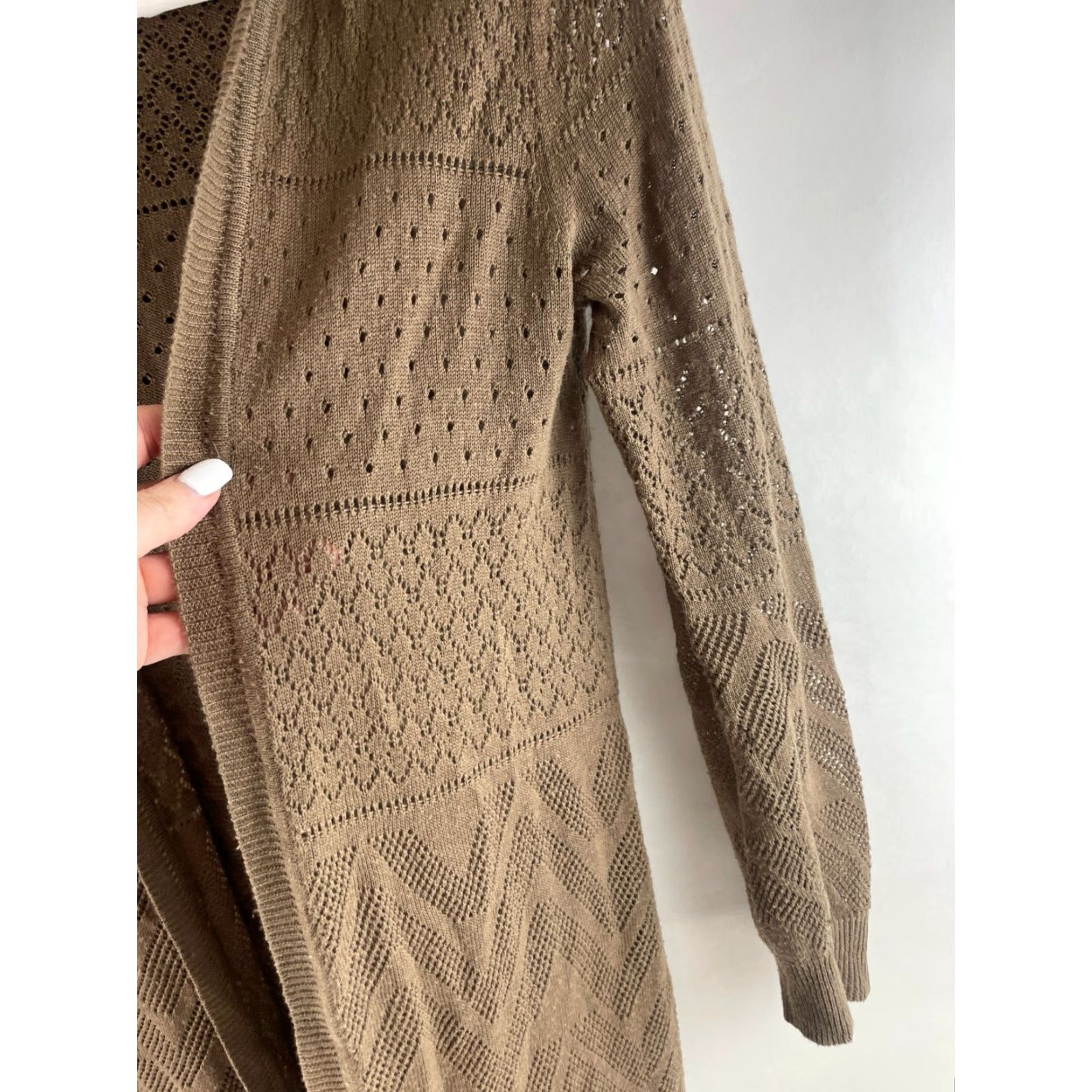 Vintage Pink Republic Sweater Cardigan, Women's Small, Brown, Open Cardigan, Long Sleeve, Solid, Regular Fit, Fall Spring Summer, Womens Size S / US 4 / IT 40 - 5 Thumbnail