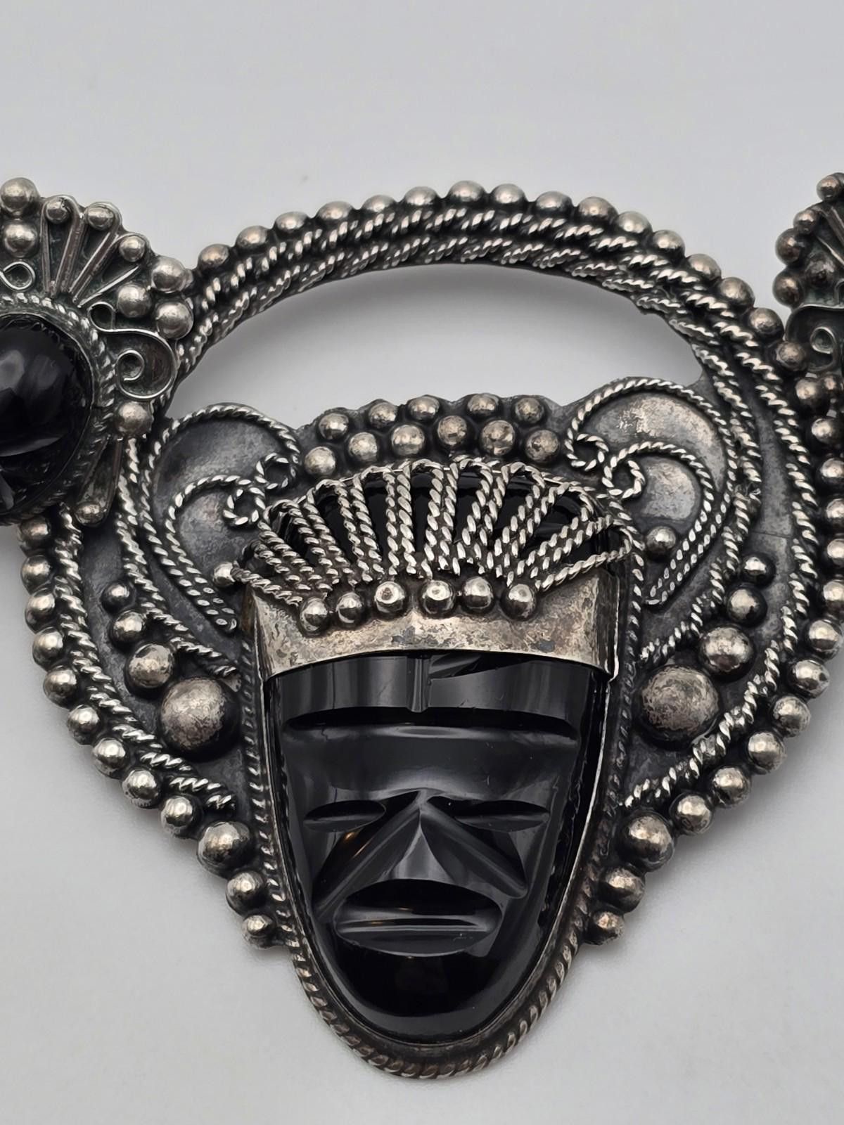 Other Mexican Sterling Onyx Mask Brooch & Earring Set Size ONE SIZE - 3 Thumbnail
