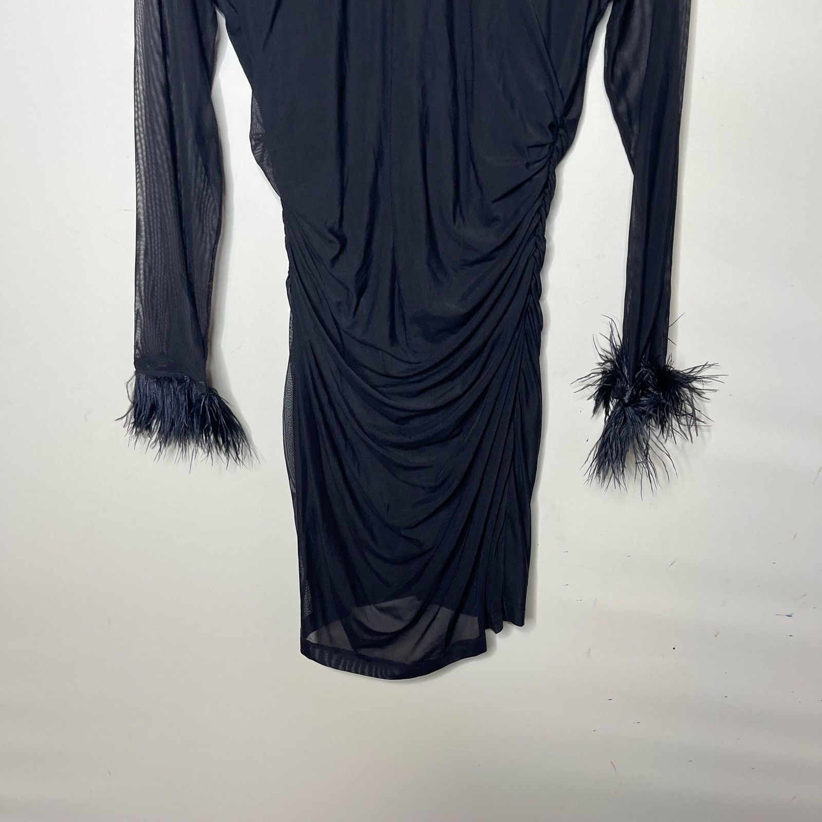 Amanda Uprichard Amanda Uprichard Vixen Mini Dress Ostrich Feather Cuff Black Size XL / US 12-14 / IT 48-50 - 4 Thumbnail