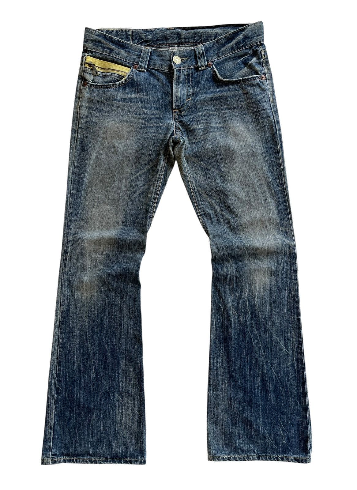 Japanese Brand Vintage Edwin 504 Blue Trip Flare Distressed Denim Size US 32 / EU 48 - 1 Thumbnail