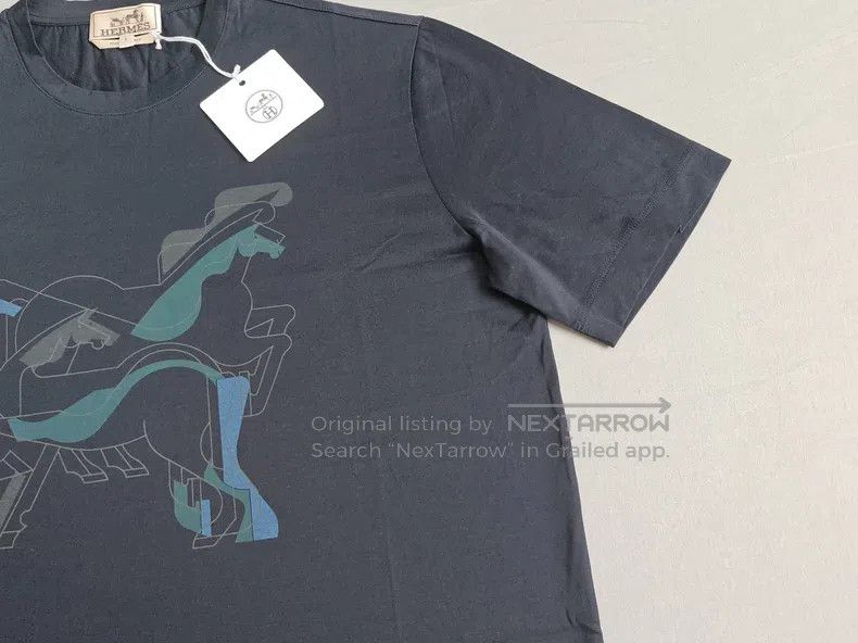 Hermes Hermes Men's Short Sleeve T-Shirt, Navy Blue, Horse Patter Size US S / EU 44-46 / 1 - 4 Thumbnail