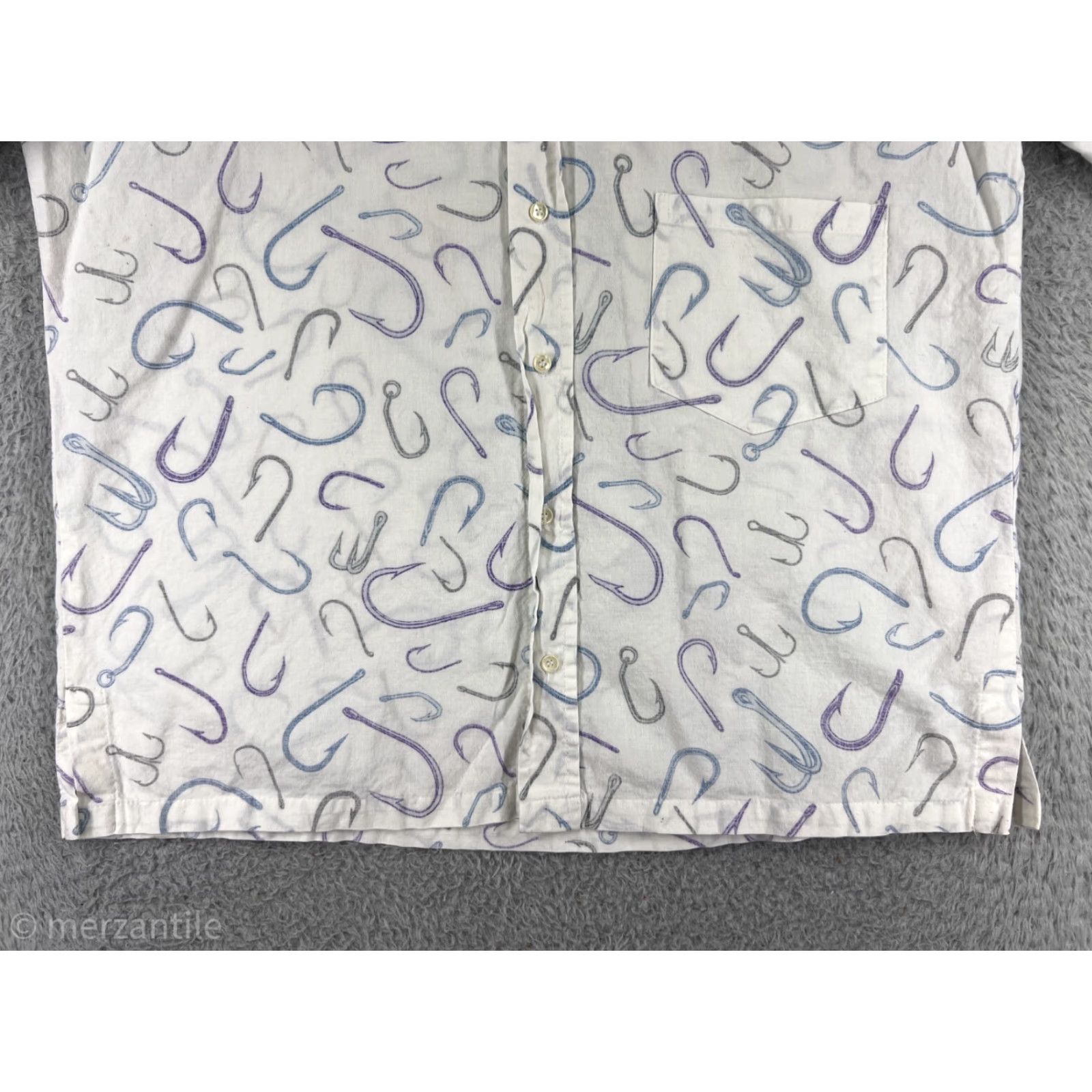 Vintage VINTAGE AFTCO Shirt Mens Large White All Over Print Fishing Angler Hook Resort Luau Aloha Hawaiian Size US L / EU 52-54 / 3 - 6 Thumbnail