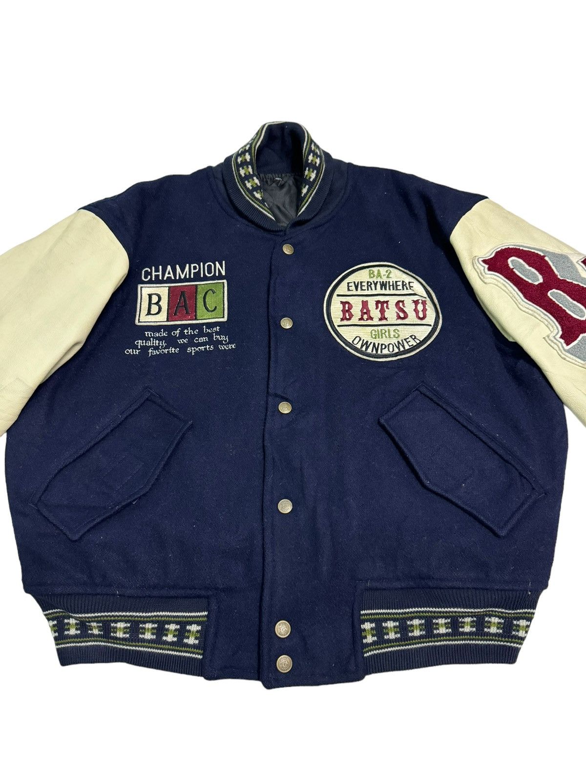 Japanese Brand Vintage Project Future Bat-Su Varsity Leather Jacket Size US L / EU 52-54 / 3 - 9 Thumbnail