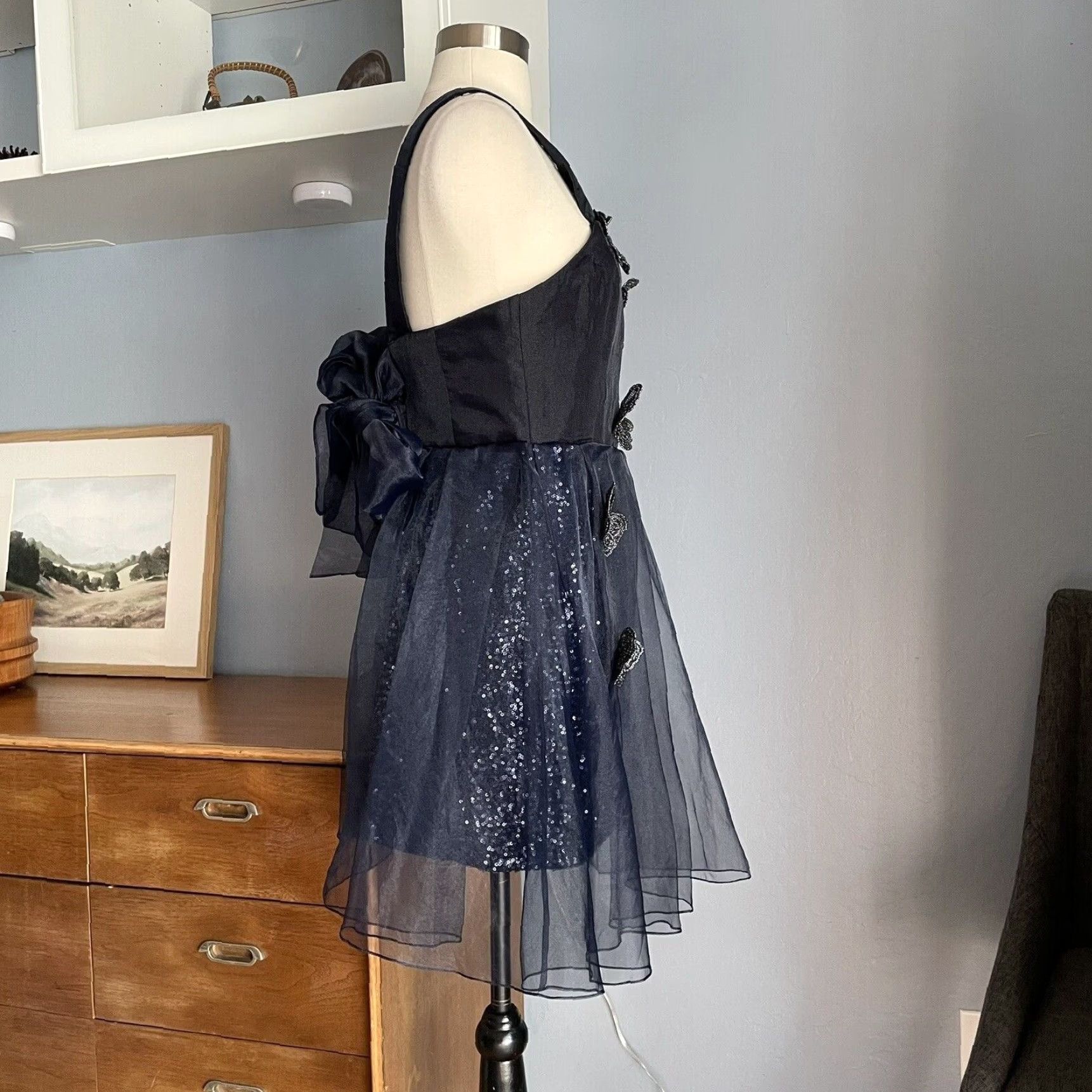 Vintage Sretsis Butterfly Sequins Dress Whimsical Fairy Gothic Blue Dress Short US 6 Womens Size M / US 6-8 / IT 42-44 - 3 Thumbnail
