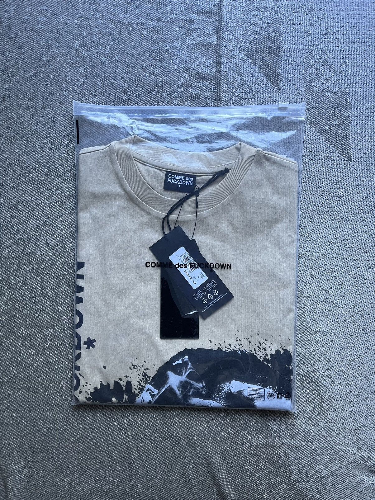 image of Comme Des Fuck Down Comme De Fuck Down T-Shirt in Beige, Men's (Size Large)