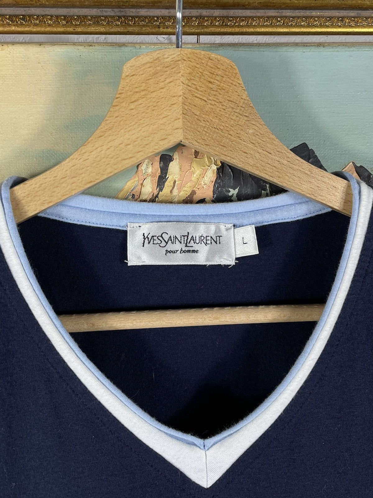 Blue Navy Vintage Retro YSL Yves Saint Laurent t shirt tee