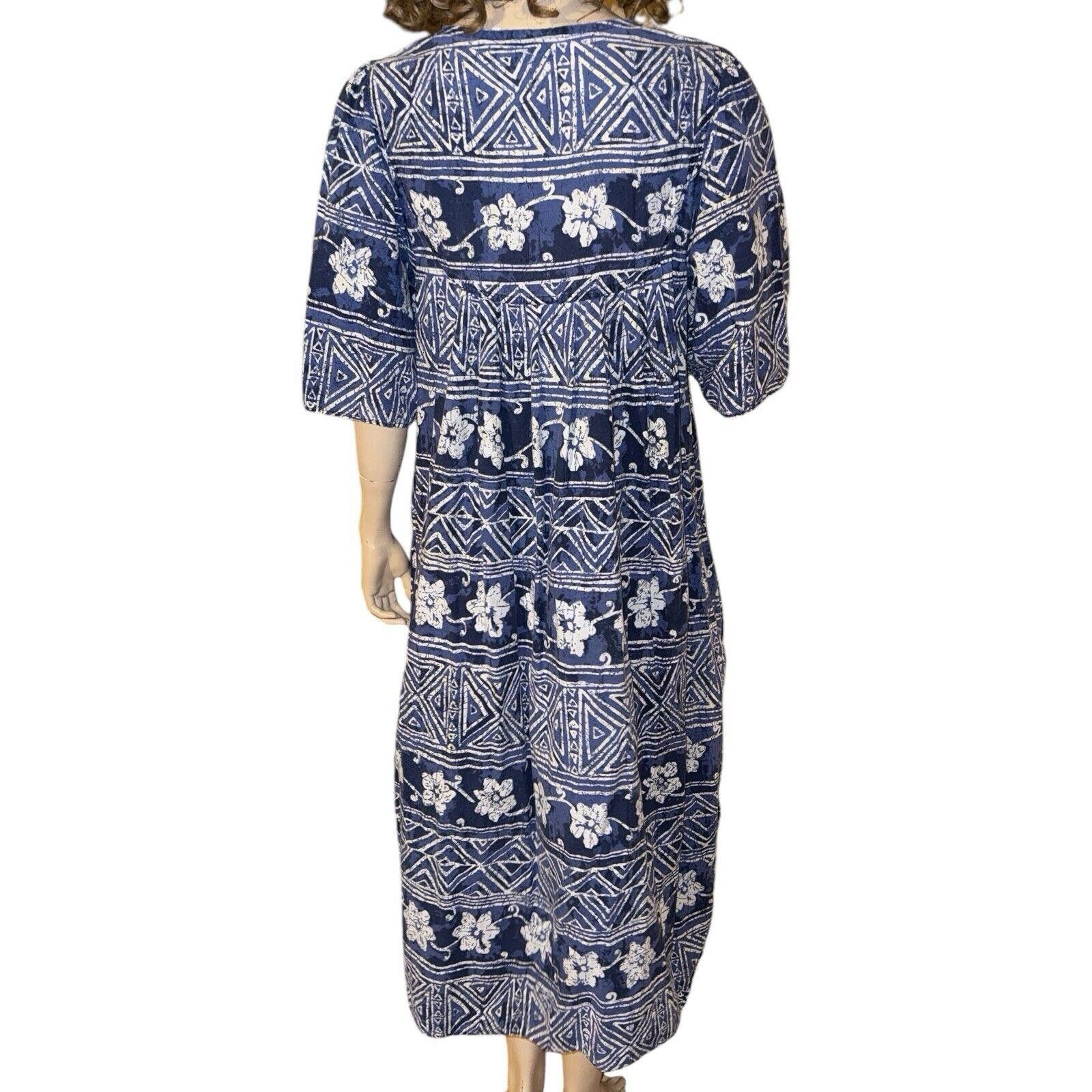 Designer Vintage Laurel Rose Blue Ikat Muumuu Patio House Dress 1X Size XL / US 12-14 / IT 48-50 - 6 Thumbnail
