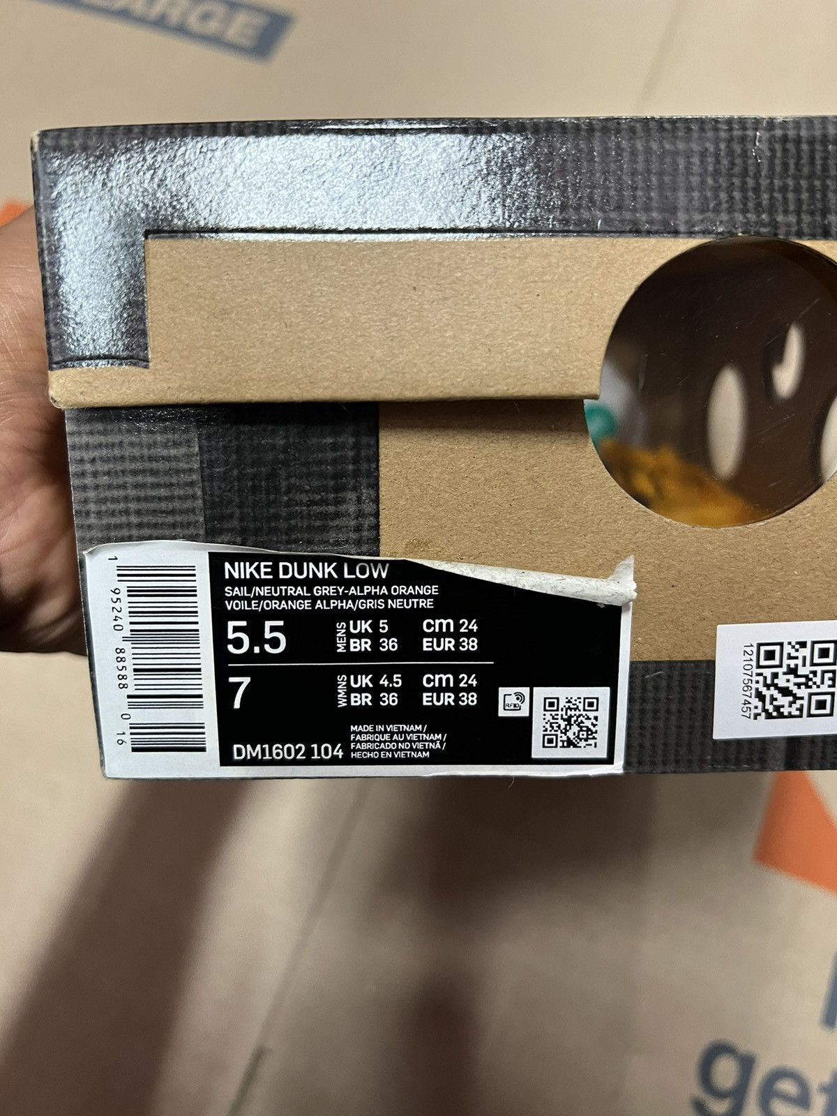 Nike × Off-White Off White/Nike Dunk Low Lot44-Sail/Neutral Grey-Alpha Orange Size US 5.5 / EU 38 - 11 Thumbnail