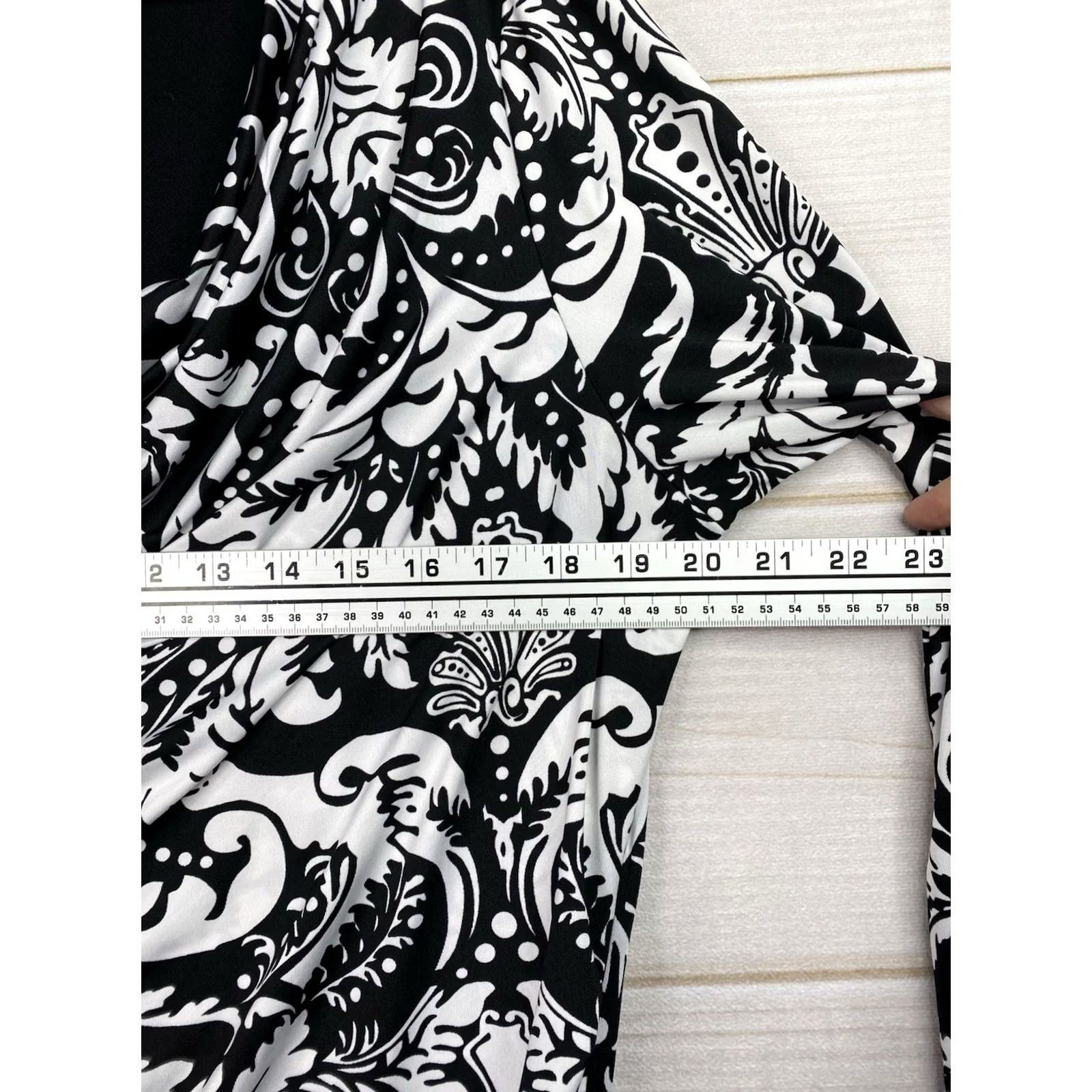Vintage INC International Concepts Dress 1X Black White Paisley Draped Neck Stretch Jersey Knee Length Womens Plus Size 1X Size XL / US 12-14 / IT 48-50 - 5 Thumbnail