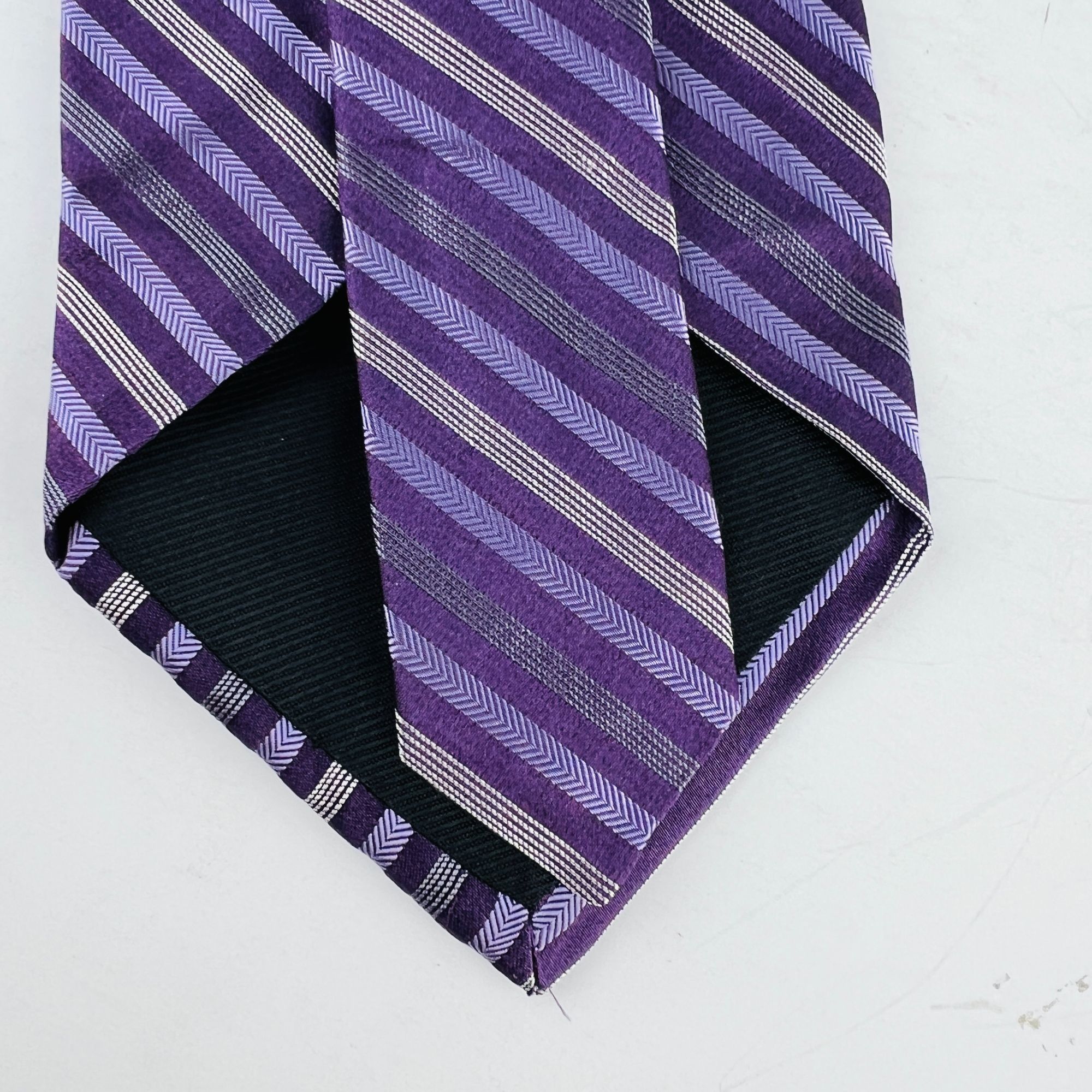 Apt. 9 Apt 9 Purple Gray Stripes Necktie Tie 100% Imported Silk Mad Size ONE SIZE - 5 Thumbnail